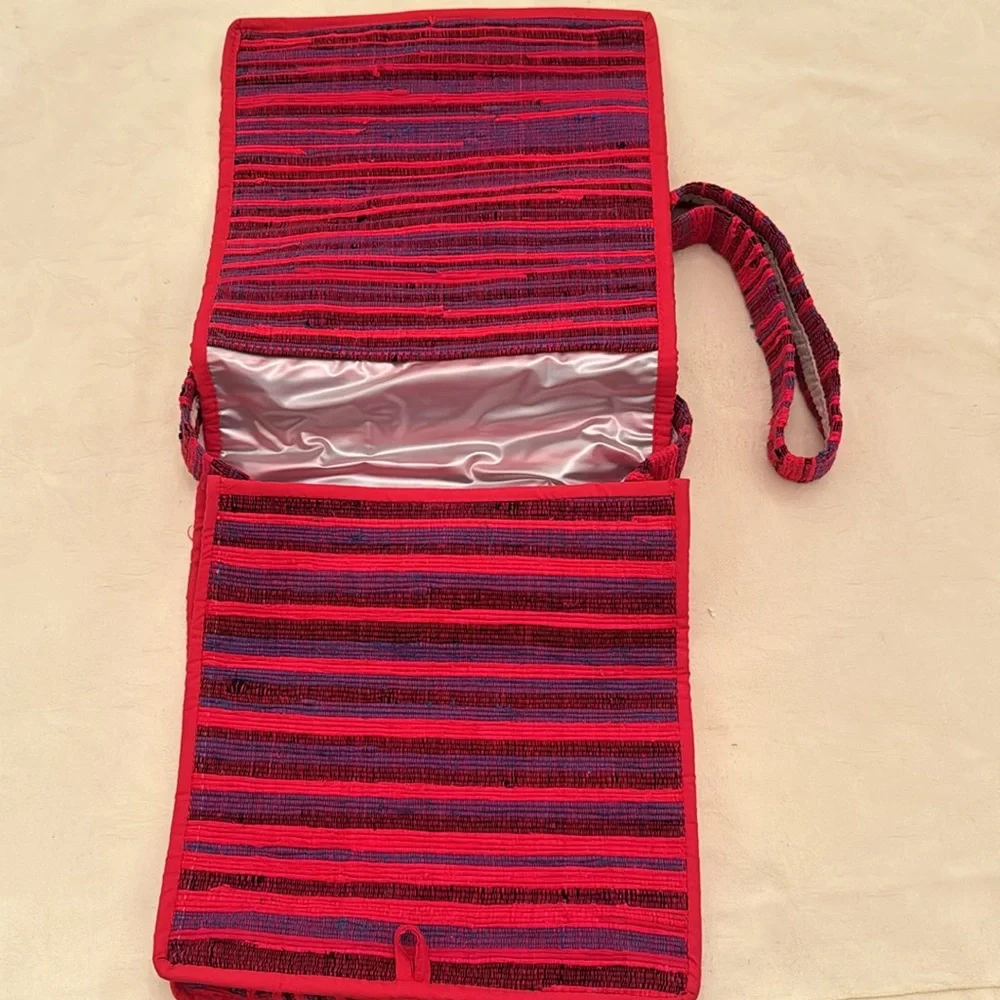 Thai hilltribe crossbody bag and/or lunchbox. Mostly red, with blue & black (mlb